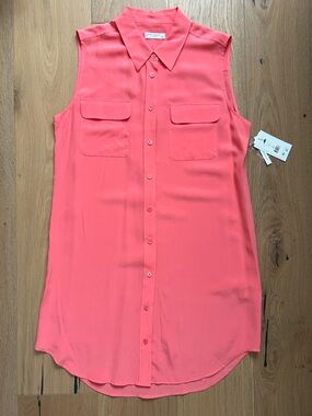 NWT Equipment Femme Sleeveless Slim Signature Dress Sunkissed Coral Pink Medium